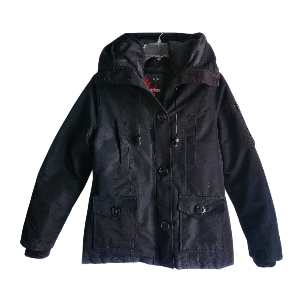 Bluenotes Women’s M Utility Parka Winter Coat Black Insulated Hooded Double Zip